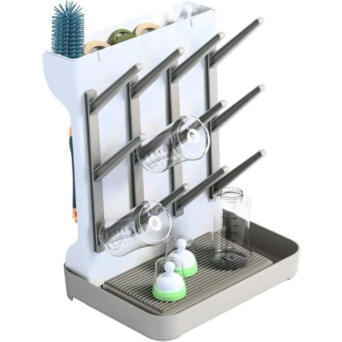 Baby Bottle Drying Rack, Vertical Space Saving Countertop Standing Drying Rack Baby Accessory, Bottle Brsuh, Pacifier, Breast Pump Accessories Drying Stand, Storage Organizer (Gray)