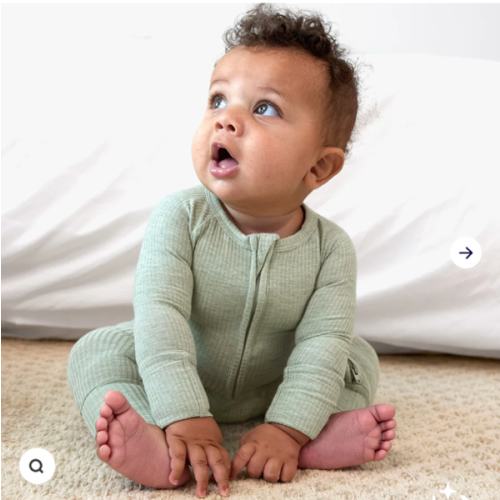 Heather Sage Ribbed Zippy - Little Sleepies