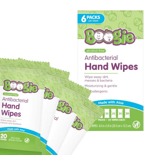 Boogie Antibacterial Hand Wipes - 120 Count | Hypoallergenic & Alcohol-Free, Travel and Diaper Bag Essential