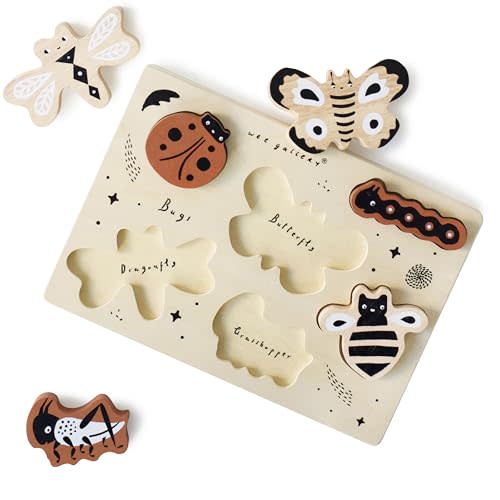 Wee Gallery Wooden Tray Puzzle Bugs, Montessori Toy for Toddlers and Preschoolers for Early Learning and Fine Motor Skill Development, Sustainable Educational Puzzle for Kids