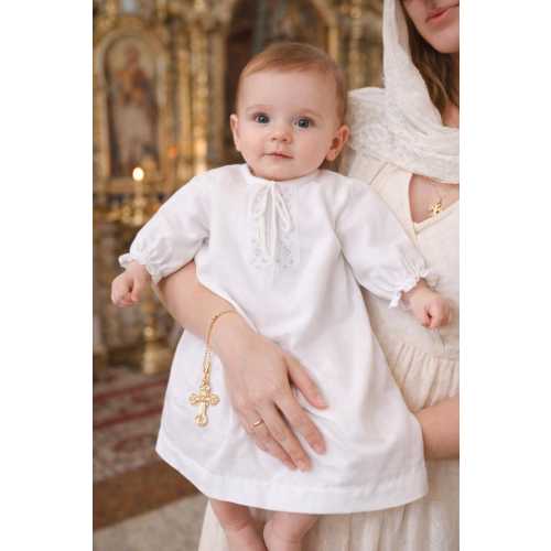 Linen Baptism Gown for Baby – Simple Christening Outfit with Delicate Embroidery