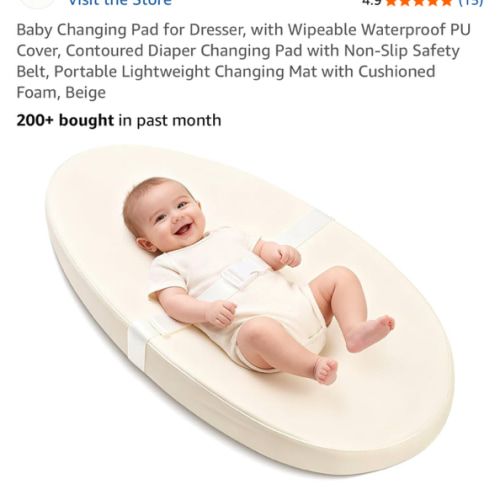 Baby Changing Pad for Dresser, with Wipeable Waterproof PU Cover, Contoured Diaper Changing Pad with Non-Slip Safety Belt, Portable Lightweight Changing Mat with Cushioned Foam, Beige