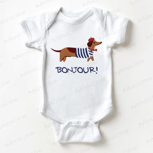 BONJOUR! Baby Daschund White Bodysuit