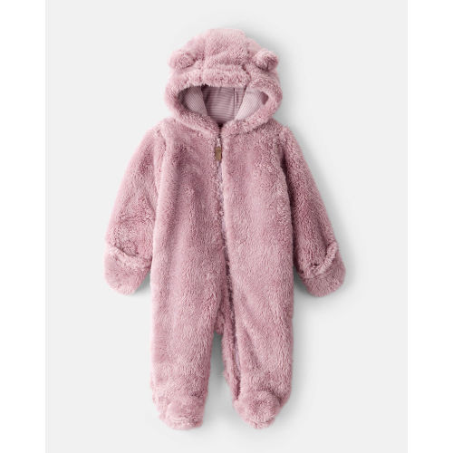 Baby Girl Sherpa Long-Sleeve Hooded Jumpsuit - Pink | Carter's