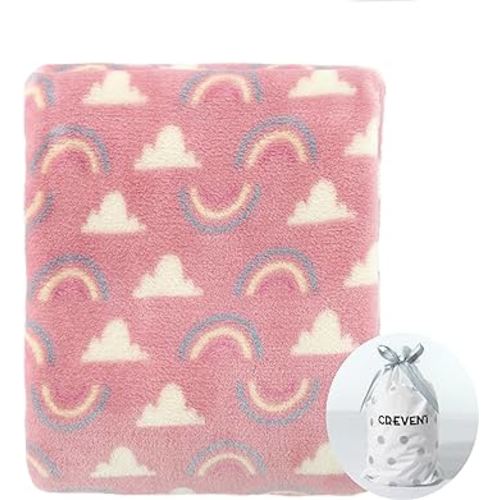 CREVENT 30''X40'' Cozy Fluffy Warm Fleece Baby Crib Blanket for Unisex Infant Toddler Crib Cot Stroller (Coral Red Rainbow)