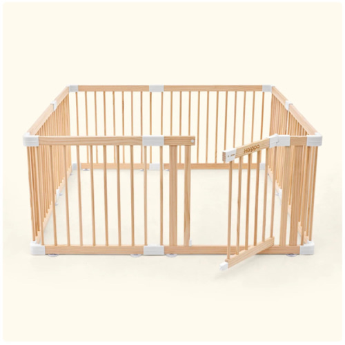 HARPPA Wooden Baby Gate Playpen | Non-Toxic Foldable DIY Adjustable Play Yard for Infants & Toddlers – Natural Finish Baby Fence for Small & Large Spaces