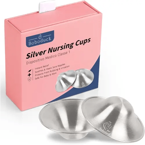 Boboduck The Original Silver Nursing Cups - Nipple Shields for Nursing Newborn, Newborn Breastfeeding Must Haves for Soothe and Protect Your Nursing Nipples - Trilaminate 999 Silver (X-L Size)