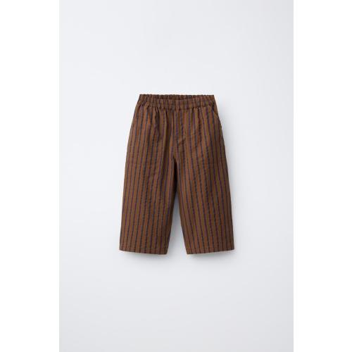 STRIPED SEERSUCKER BALLOON PANTS - Brown | ZARA United States