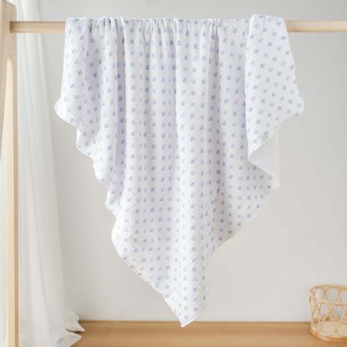 Fleur De Bleu Organic Muslin Baby Quilt