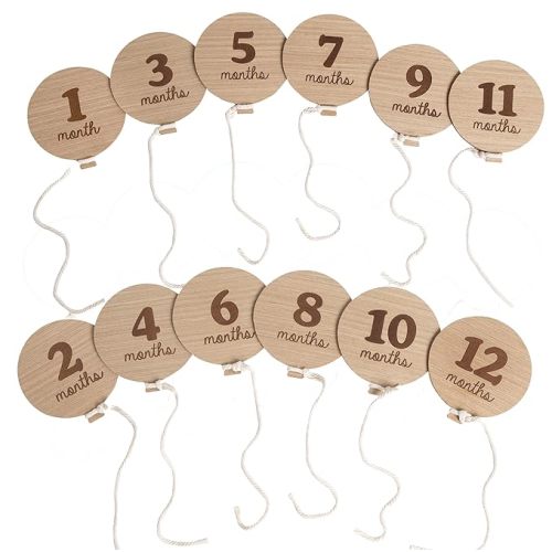 Kate & Milo Baby Monthly Milestone Marker Discs, Reversible Props, Growth and Pregnancy Photo-Sharing Cards, 1-12 Months, Gender-Neutral Gift, Birthday Balloons