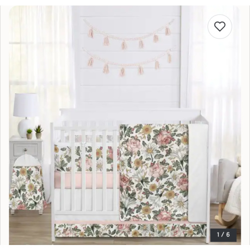 Vintage Floral Boho Girl Sweet Jojo Designs 6p Crib Bedding + BreathableBaby Breathable Mesh Liner Bohemian Pink