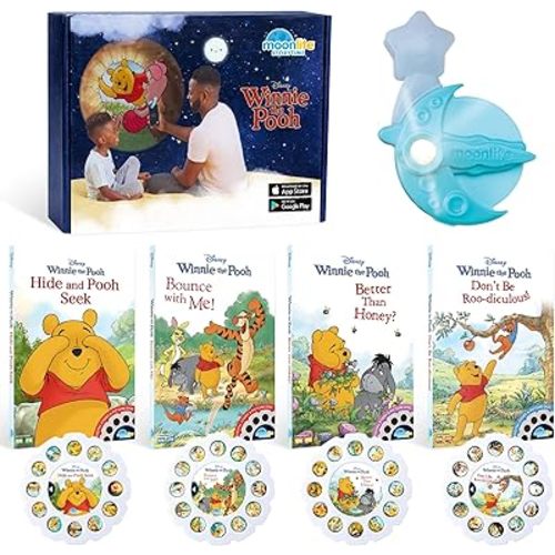Moonlite Storytime Starter Pack with Smartphone Projector, Picture Disc and Four Stories, Ideal for Bedtime, Storytime and Family Travel - Disney Winnie the Pooh