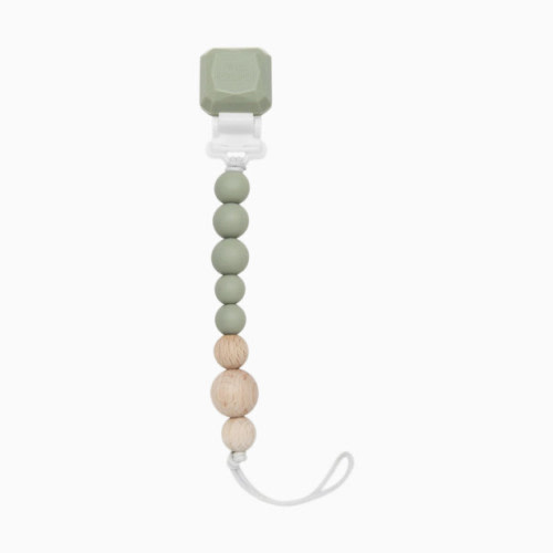 Loulou Lollipop Color Pop Silicone and Wood Pacifier Clip - Silver Sage