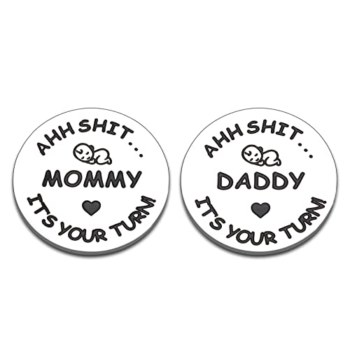 New Baby Gift for Dad Mom Decision Coins Funny New Parents Pregnancy Gift for First Time Daddy Mummy to be Christmas Valentine Baby Shower Father's Mother's Day Coin for Husband Wife Double-Sided