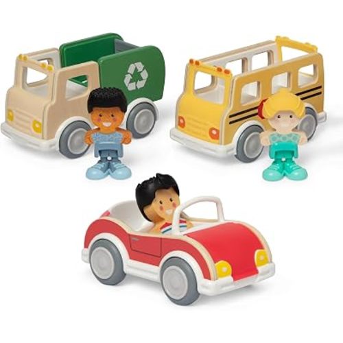 Melissa & Doug Cheery Lane Wooden Vehicle & Figures Pretend Play Set
