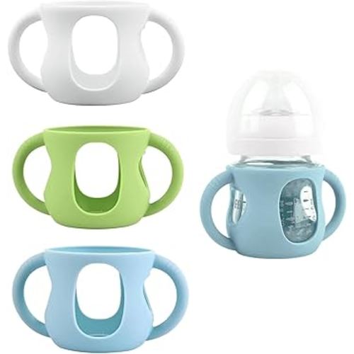 3-Pack Avent Glass Bottle Silicone Sleeve with Handles - BPA-Free Drop-Resistant Baby Bottle Sleeves Compatible Bottle Sleeve Handles and Baby Bottle Sleeves（Green+Blue+White 120ml）