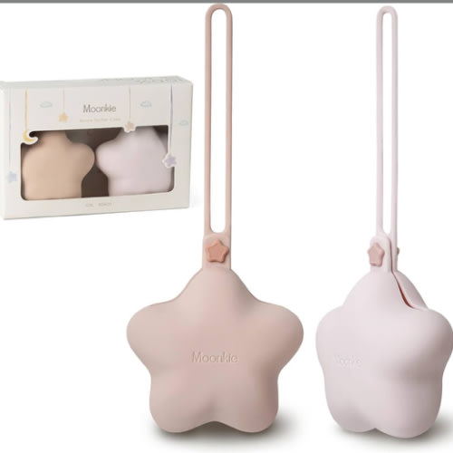 Moonkie Silicone Pacifier Holder Case, Cute Portable Pacifier Storage Case, 2 Pack