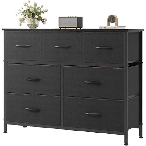 OLIXIS Black Dresser for Bedroom with 7 Fabric Drawers Storage Organizer
