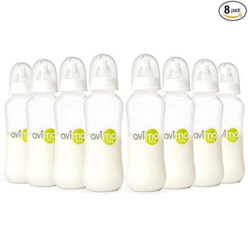 Avima 10 oz Anti Colic Baby Bottle Set - Medium Flow Nipples Included, Standard Neck, BPA Free - 3-6 Months, Stage 2 Feeding for Gas, Spit Up & Colic (Set of 8)