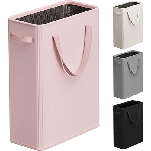 50L Slim Laundry Hamper, Pink Laundry Basket with Handles, Narrow Laundry Hamper for Nursery, Dorm, Bedroom, Living Room, Collapsible Laundry Basket