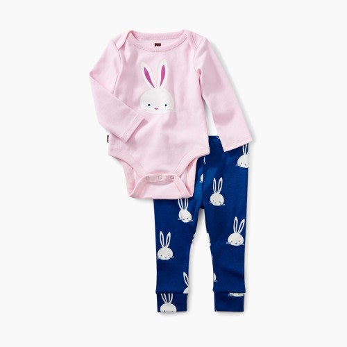 Tea Collection Bodysuit & Pant Outfit - Bunny Pink Crepe, 3-6 Months