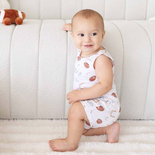 Sleeveless Snap Romper | Tiny Touchdowns Neutral