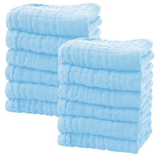 SWEET DOLPHIN 12 Pack Baby Muslin Washcloths - Soft Face Cloths for Newborn, Absorbent Bath Wash Cloths, Wipes, Burp Rag - Toddlers Essentials Stuff, Baby Registry as Shower -10"x10", Multicolor