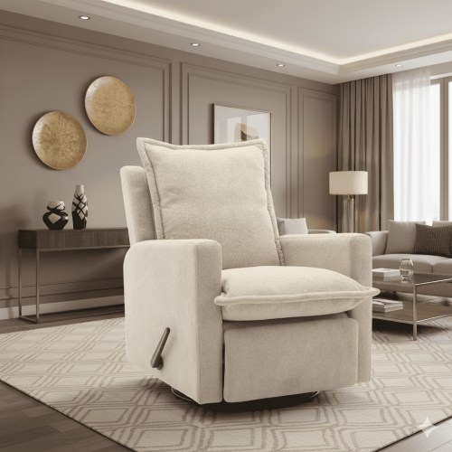 Beige Swivel Rocker Recliner Chair, Merino Wool Manual Rocking Chair for Teens, Bedroom, Gaming Room & Living Room Christmas Gift