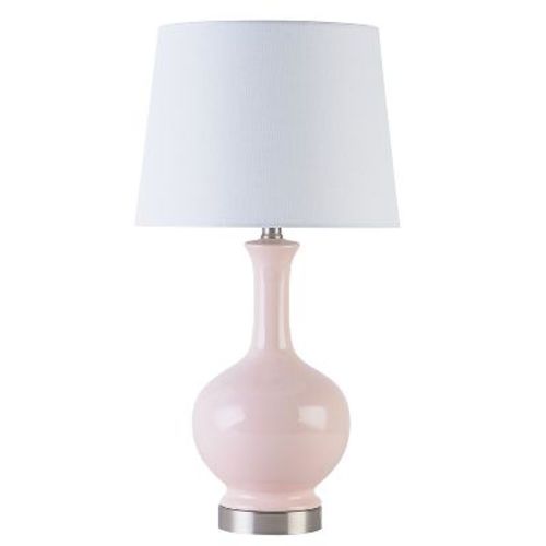 C Cattleya 23" Pink Ceramic Table Lamp with Fabric Shade and Brushed Nickel Base