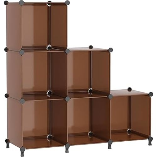 AWTATOS Cube Storage Organizer, Storage Cubes Shelves Bookshelf, 6 Cube Closet Organizers and Storage, DIY Stackable Plastic Clothes Organizer Shelving for Bedroom, Home, Cocoa Brown