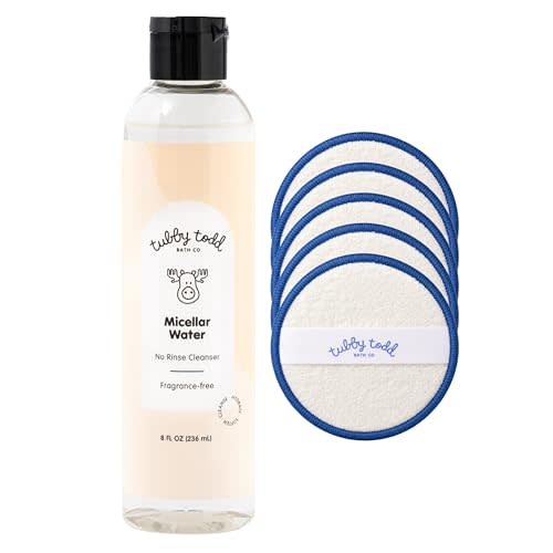 TUBBY TODD Micellar Water with Reusable Wipes - No-Rinse Baby Cleansing Water for Sensitive Skin - Gentle Face and Body Cleanser - Fragrance Free