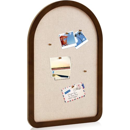 Vintage Framed PinBoard Linen Display Bulletin Board Large Cork Fabric Picture Photo Memo Pinboard Fancy Ornate Decorative Vision Board for Wall(Arch,20'' X 30'',Walnut)