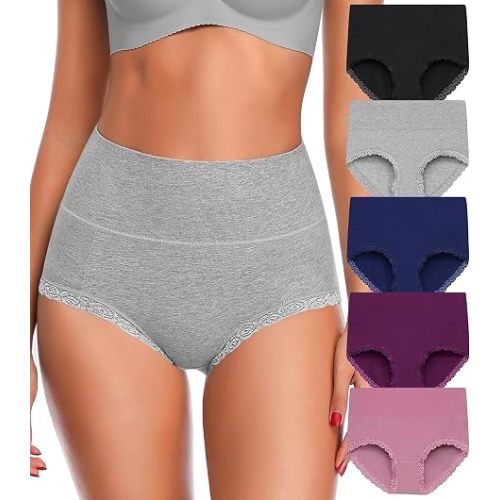 OLIKEME High Waisted Underwear for Women Tummy Control Full Coverage Cotton Ladies Panties Soft Stretch Briefs