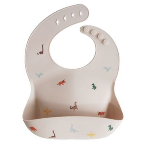 Mushie Dinosaurs Silicone Bib in Beige - BEIGE - BIB