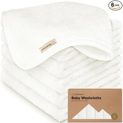 6-Pack Baby Washcloths - Soft Absorbent Viscose from Bamboo Wash Cloths for Babies, Kids, Toddlers, Infant, Newborn Bath Towels, Gentle on Sensitive Skin, 10x10 Reusable Face Towels (White)