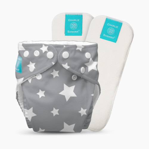 Charlie Banana One-size Reusable Cloth Diaper(1 Diaper and 1 Reusable Insert) - Twinkle Little Star White On Grey, One Size