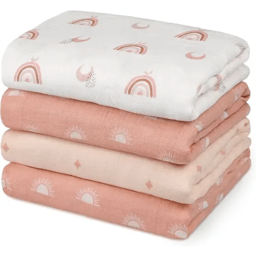 GLLQUEN BABY Muslin Swaddle Blankets 4-Pack Breathable Receiving Blankets (35" x 40") Soft Baby Blankets for Girls and Boys Newborn Essentials Muslin Burp Cloths Swaddle Wrap Baby Gift (Sun)