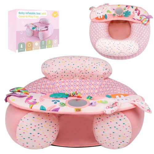 Blublu Park Baby Inflatable Floor Seat with Cover for Babies 3-36 Months, Portable Chair with Detachable Activity Tray for Sitting Support, Unicorn