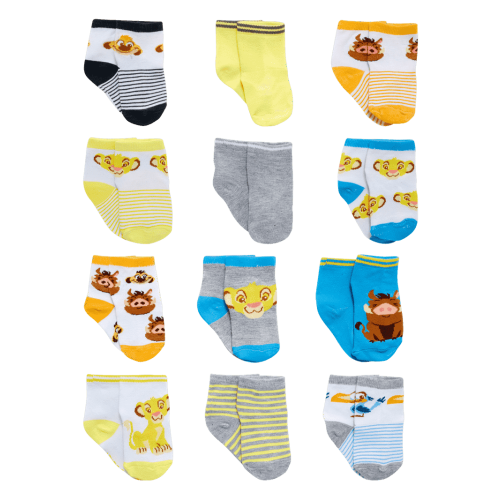 Disney Baby Boys’ Socks - 12 Pack Mickey Mouse, Winnie The Pooh, Lion King, Toy Story (Newborn/Infant)