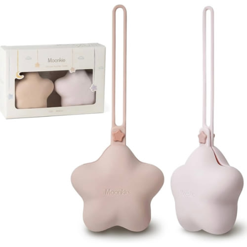 Moonkie Silicone Pacifier Holder Case, Cute Portable Pacifier Storage Case, 2 Pack