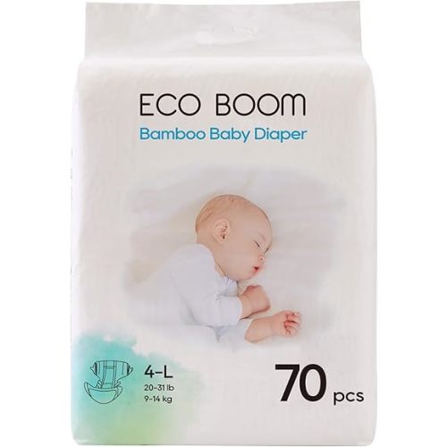 ECO BOOM Diapers, Viscose from Bamboo Diapers, Natural Soft Disposable Nappies for Infant, Size 4 Suitable for 20 to 31lb (Large - 70 Count)