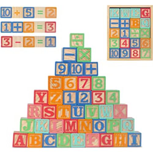 Joqutoys ABC Wooden Building Blocks for Toddlers 3 Large, 40 PCS Alphabet & Number Stacking Blocks with Storage Tray, Montessori Educational Learning Toys for Boys Girls Kids Gifts 1.65"