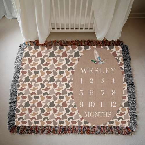 Milestone Blanket Baby Boy Hunting Theme Nursery Duck Hunting Baby Shower Gift Idea Woven Throw Blanket Monthly Tracking Newborn