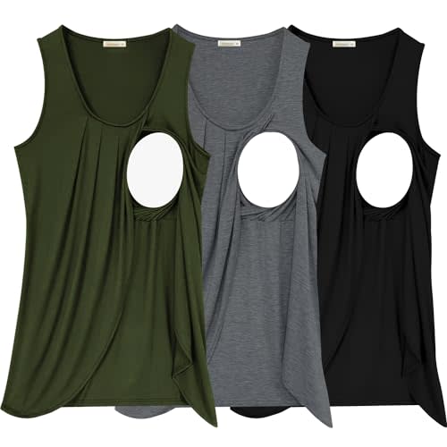 PARNIXS Summer Women's Maternity Nursing Tank Top Sleeveless Comfy Breastfeeding Clothes