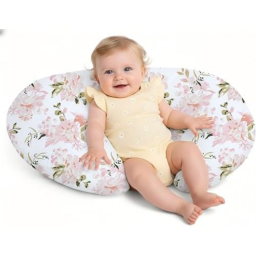 Little Grape Land Nursing Pillow for Breastfeeding, Soft and Supportive Breastfeeding Pillow for Mom and Baby, Cute Feeding Pillow with Removable Cover for 0–12 Months(Pink Floral)