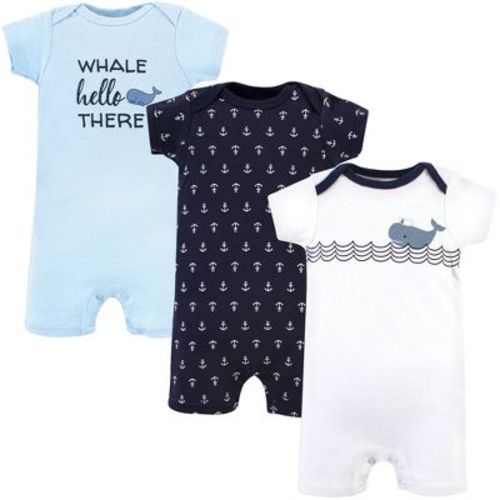 Hudson Baby Infant Boy Cotton Rompers 3pk, Sailor Whale