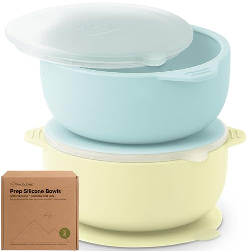 KeaBabies 2-Pack Baby Bowls with Suctions, Lids - Silicone Toddler Suction Bowls for Baby Boy, Girl, Kids, Food Grade Silicone, BPA-Free, Dishwasher Safe, Toddler Eating Essentials (Pastel Sky)