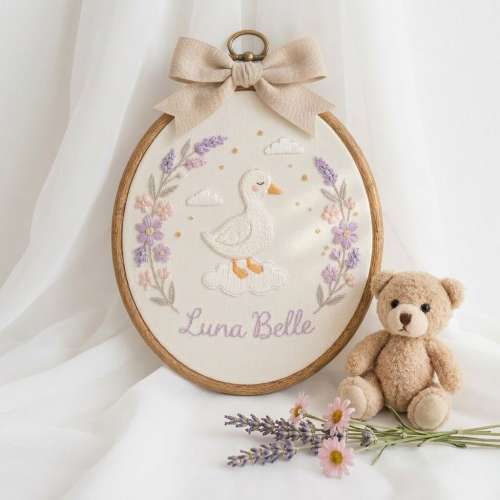 Personalized Baby Name Hoop with Duck & Wildflower: Handmade Nursery Decor