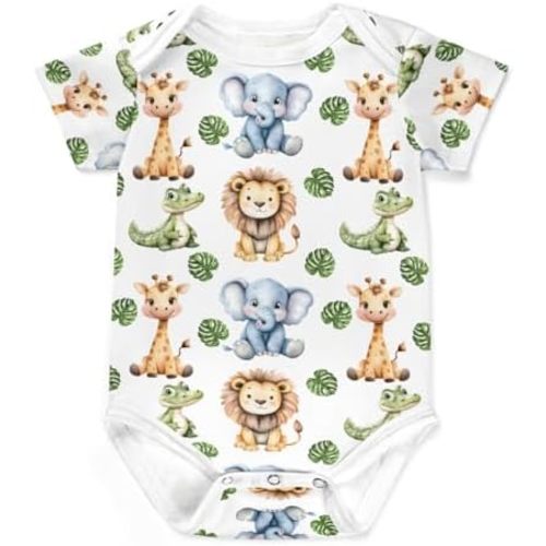 Cute Lions Elephant Giraffe Crocodiles Baby Bodysuits Cartoon Jungle Safari Animals Baby Romper