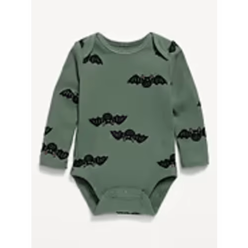 Printed Unisex Long-Sleeve Ribbed Bodysuit for Baby - Bat